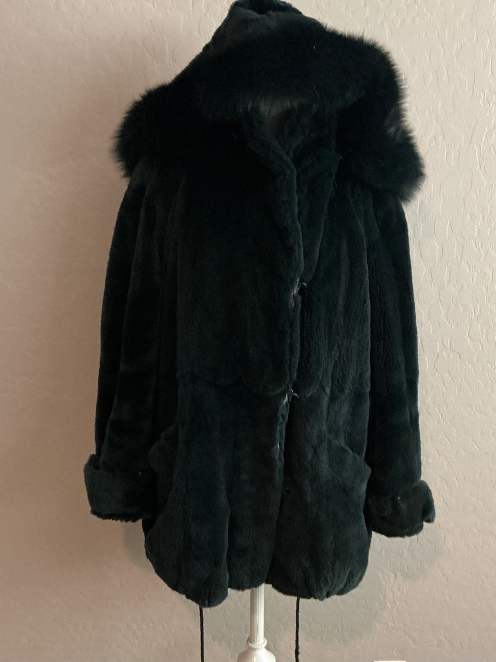 Sheered beaver jacket with removable fox trimmed hood